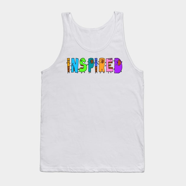 Cute Inspired Motivational Dancing Text Illustrated Letters, Blue, Green, Pink for all inspired people, who enjoy in Creativity and are on the way to change their life. Are you inspired for a Change? To Change yourself and make an Impact. Tank Top by Olloway